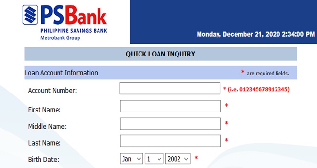PSBank Online Loan Inquiry