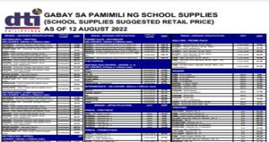 School Supplies Price Guide