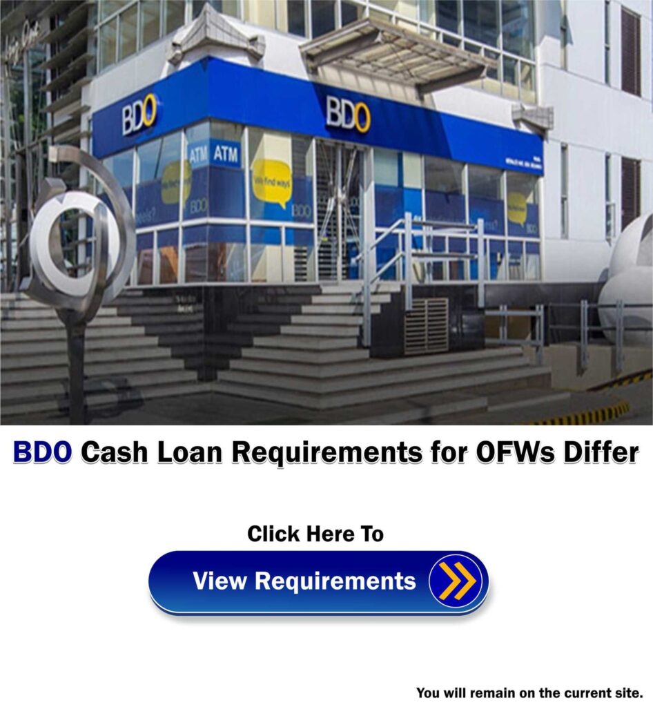 BDO Cash Loan Requirements