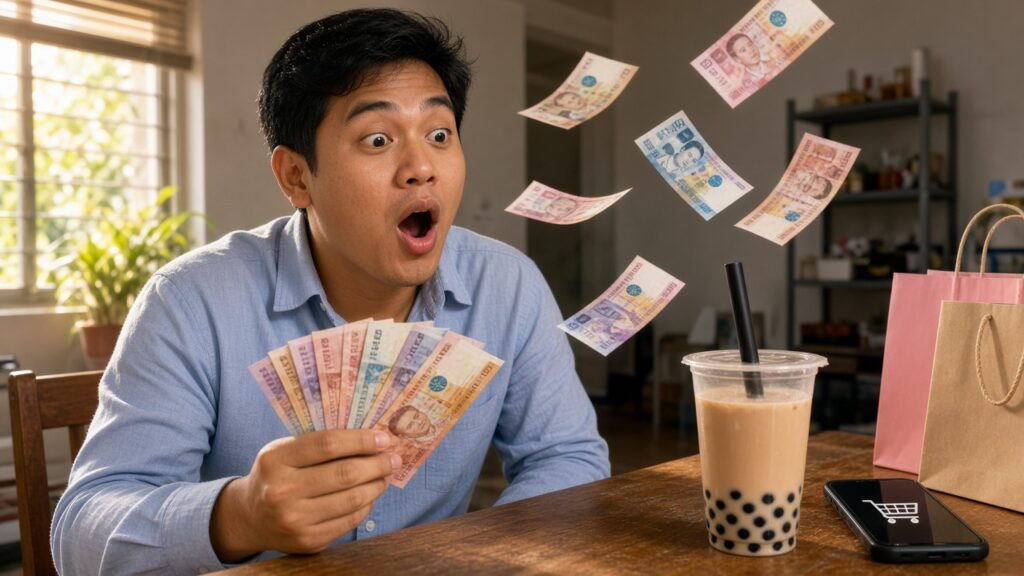 Masayang Pinoy na hawak ang sahod habang lumilipad ang pera