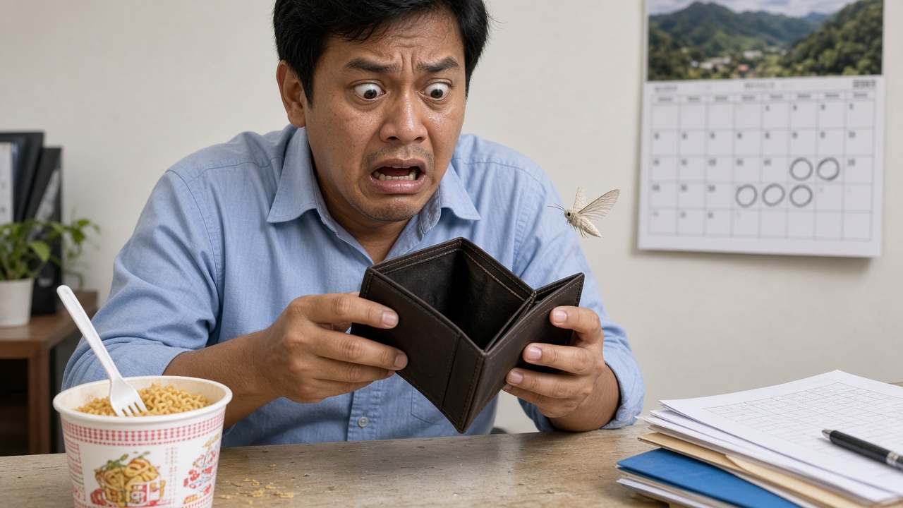 Lalaking gulat sa walang lamang wallet bago mag-sahod, may cup noodles sa mesa