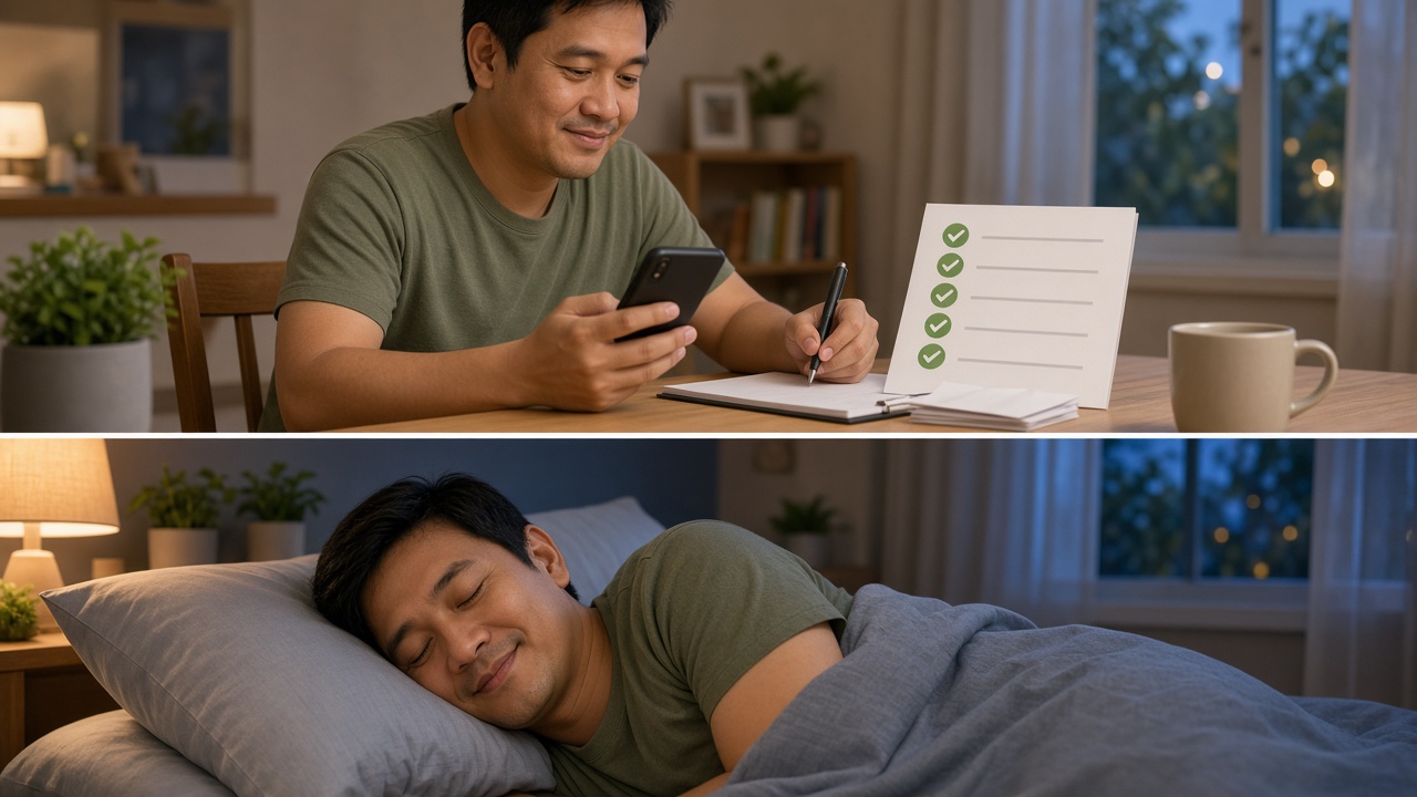 Lalaking kalmadong nagbabayad ng bills sa phone tapos mahimbing na natutulog