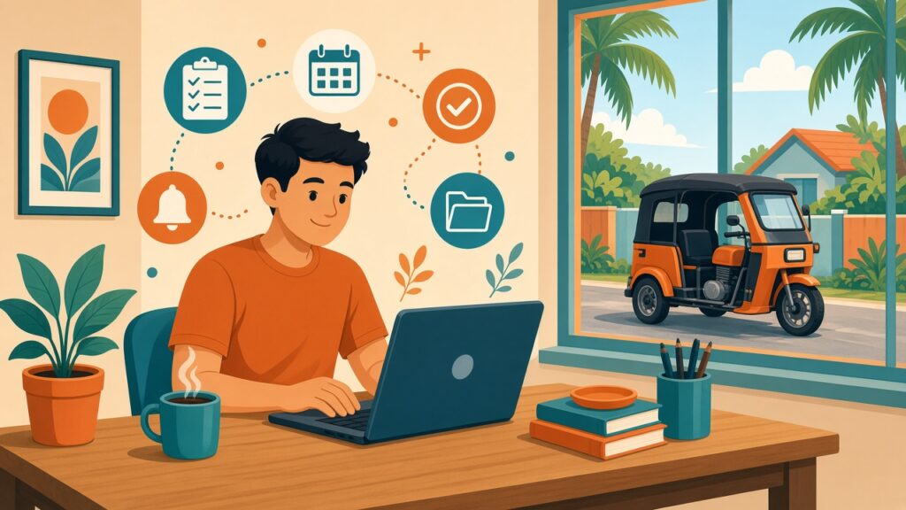 Illustration of a person doing online side work from home in the Philippines